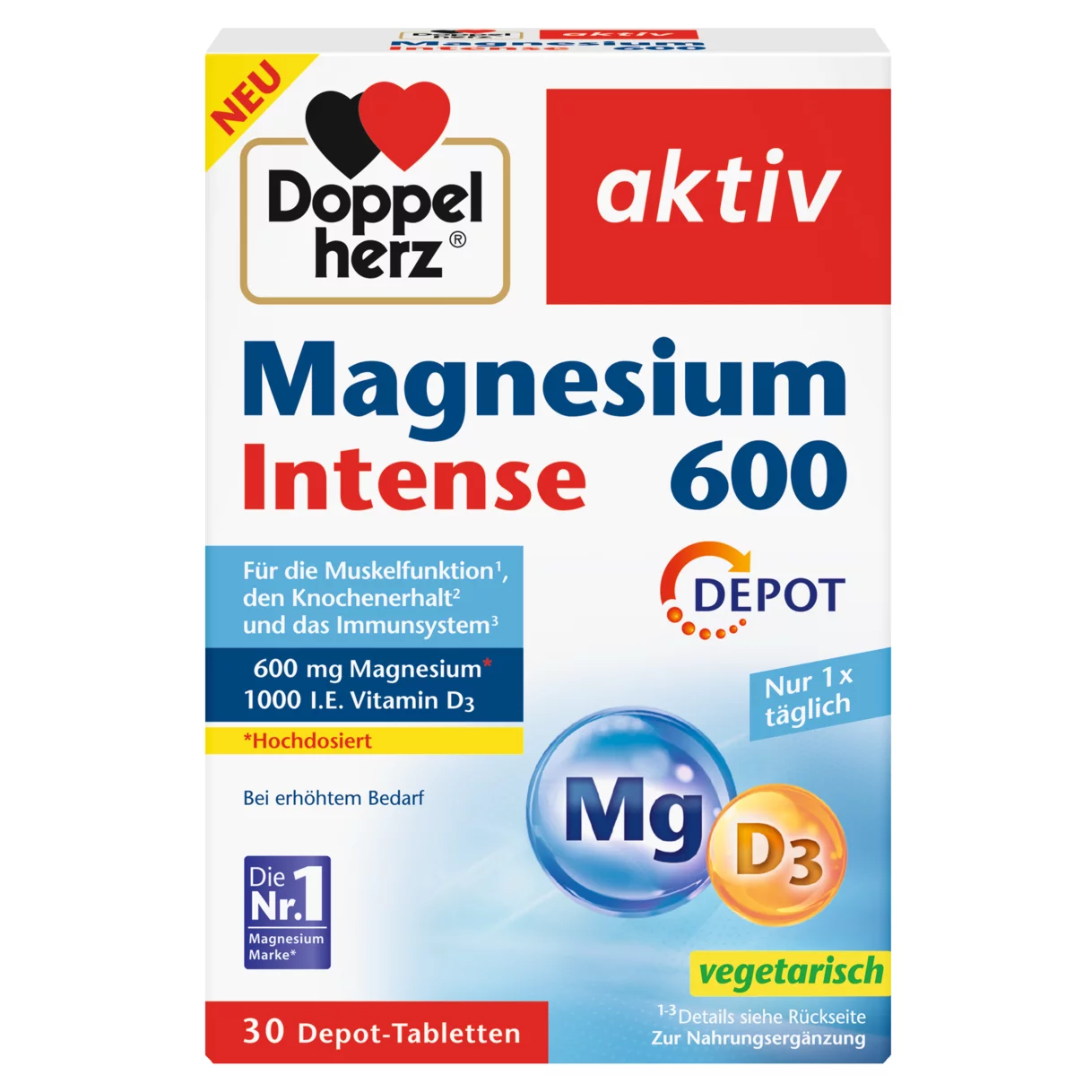 Abbildung der Produktverpackung Doppelherz aktiv Magnesium 600 Frontansicht